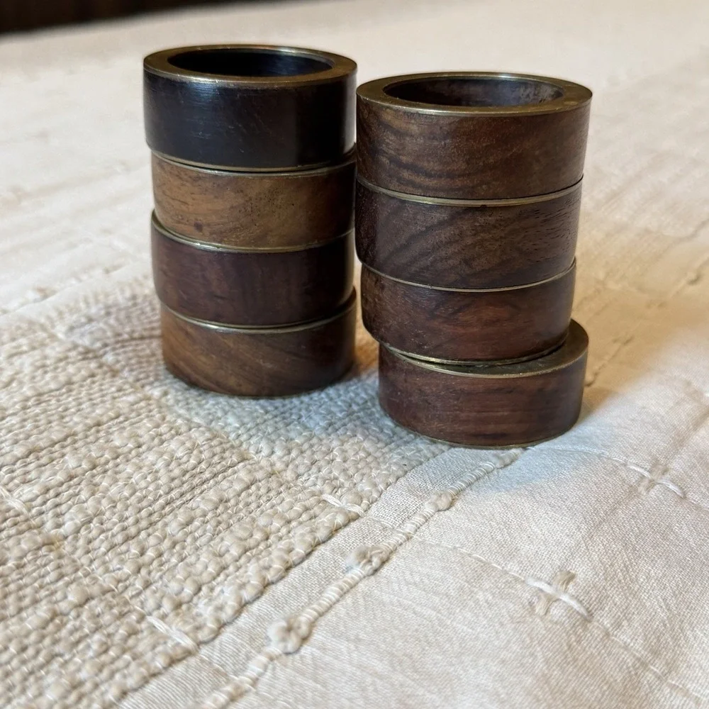 Napkin rings wood and brass inlay set of 8 Minimalist Modern design On A Vintage